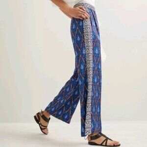 Anthropologie High Rise Wide Leg Blue Aztec Print Palazzo Pull On Pants XS